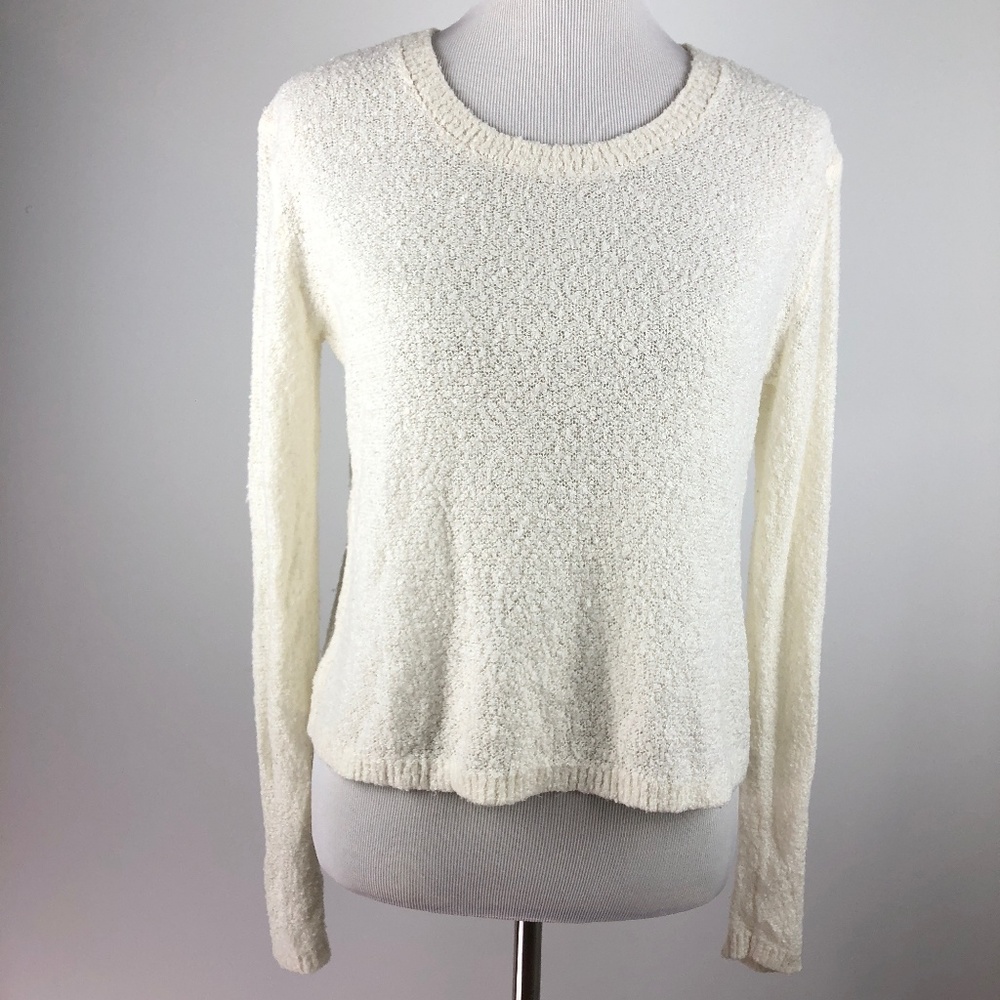 BP Fluffy Boucle Knit Pullover Sweater White Top